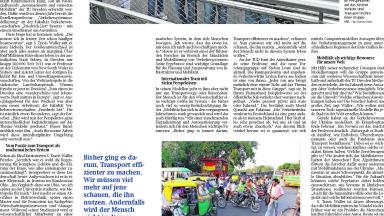 People stand on a bridge, a road leads underneath it