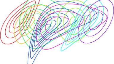 Colourful curved circles are intertwined with each other