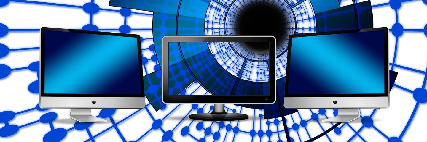 A graphic with 3 monitors