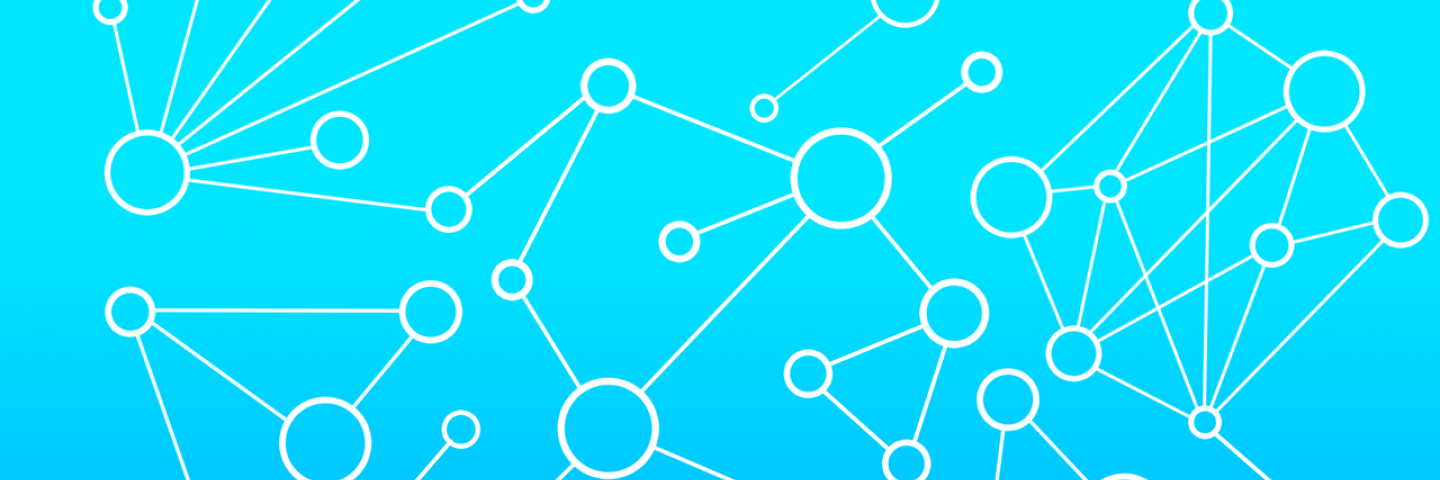 Light blue background with white dots that are connected to each other.