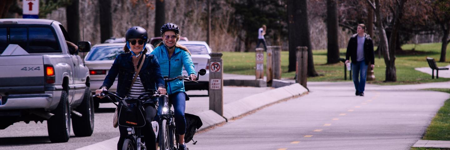 People on bicycles in a street