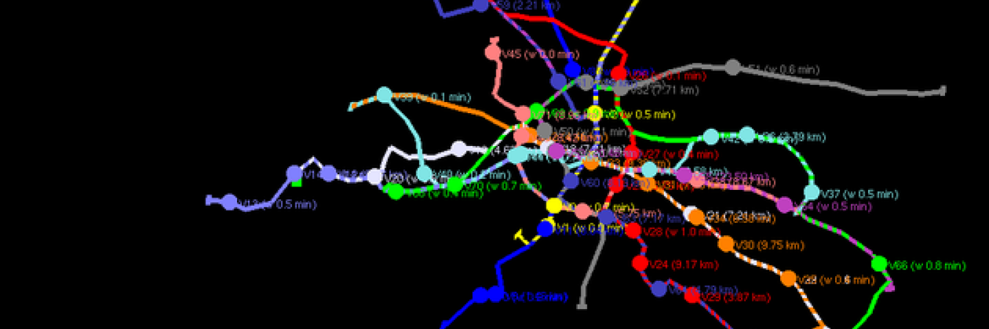 Ein buntes Streckennetz auf schwarzem Untergrund